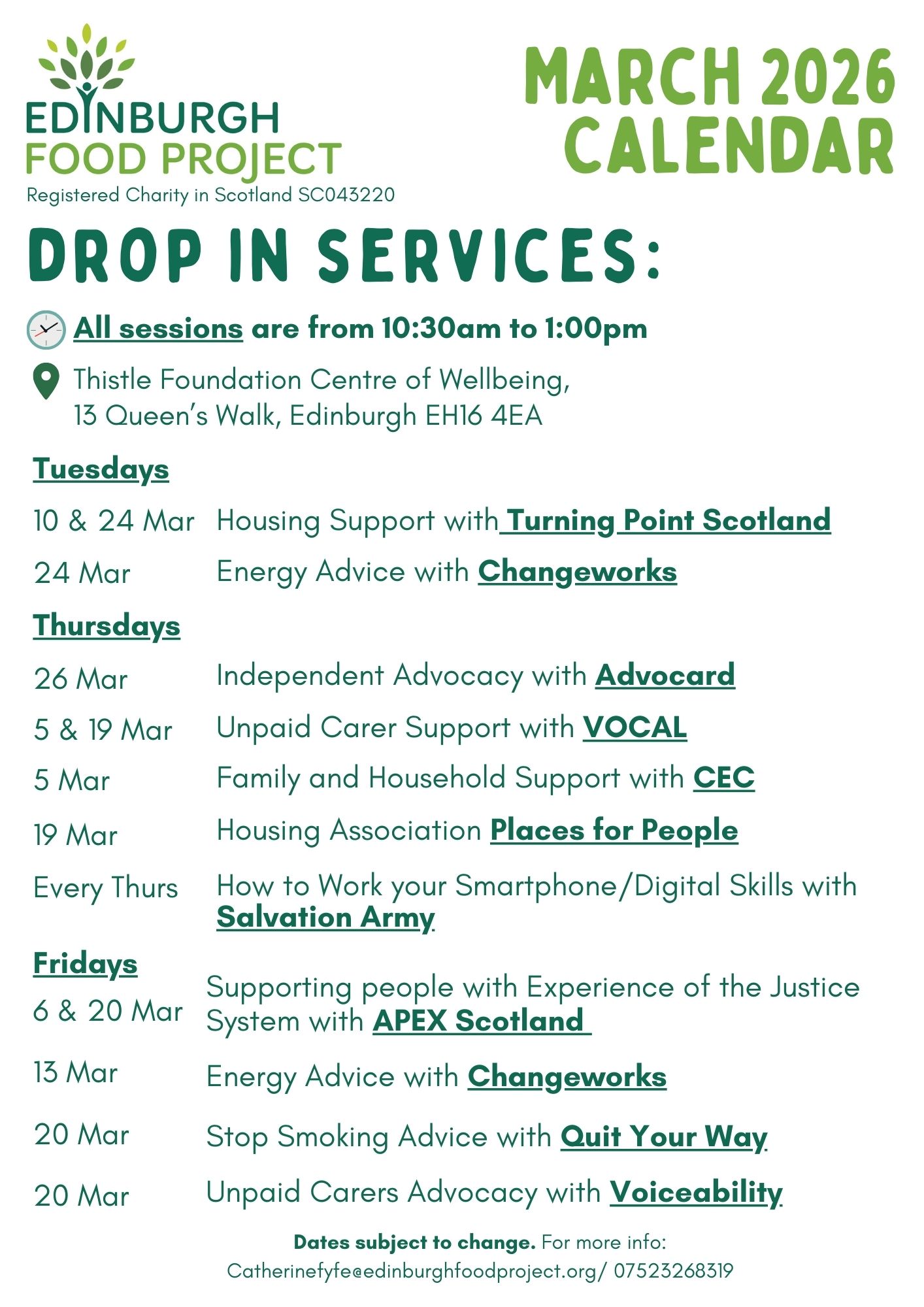 Edinburgh Food Project Hub Drop-In Support