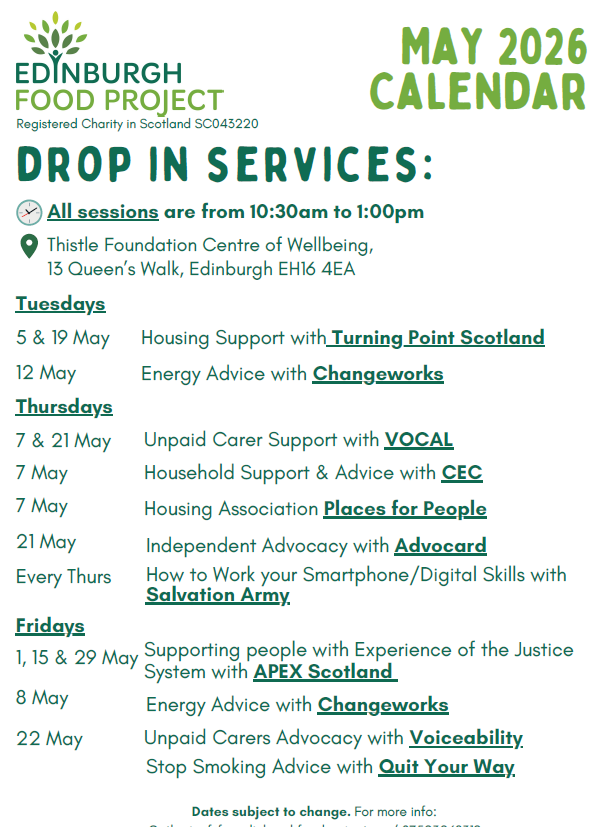 Edinburgh Food Project Hub Drop-In Support